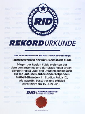 Rekordurkunde Elfmeterrekord Fulda